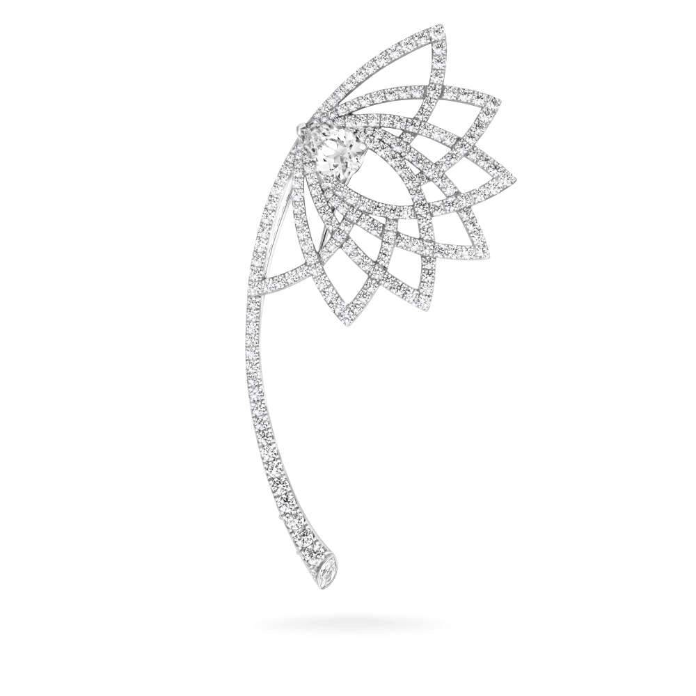 Garrard Lotus Jewellery Collection Lotus Bloom Diamond Brooch In 18K White Gold, 2019430, Hero