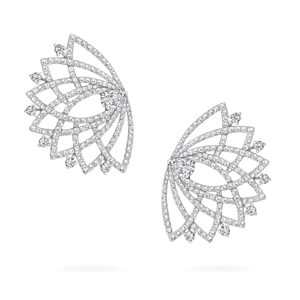Garrard Lotus Jewellery Collection Lotus Bloom Diamond Climber Earrings In 18K White Gold, 2019350, Hero