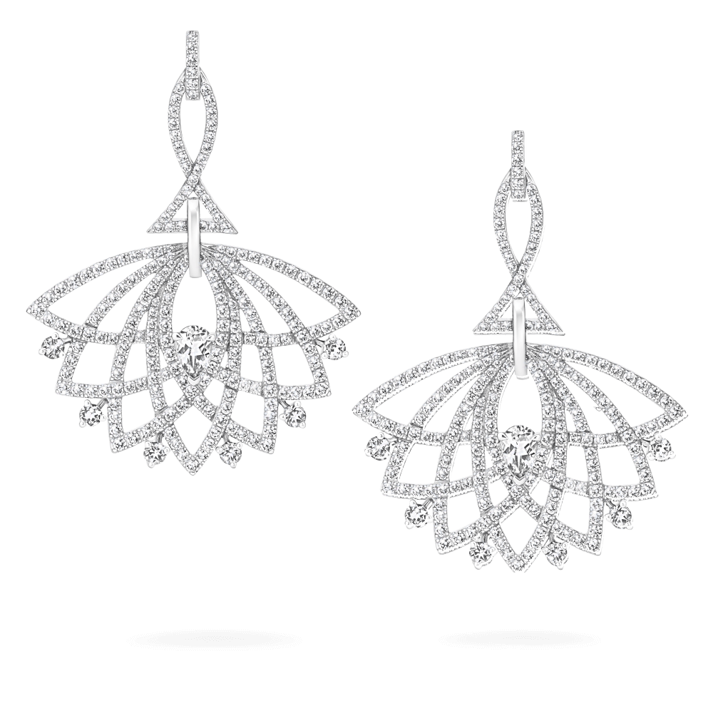 Garrard Lotus Jewellery Collection Lotus Bloom Diamond Drop Earrings In 18K White Gold, 2019344, Hero