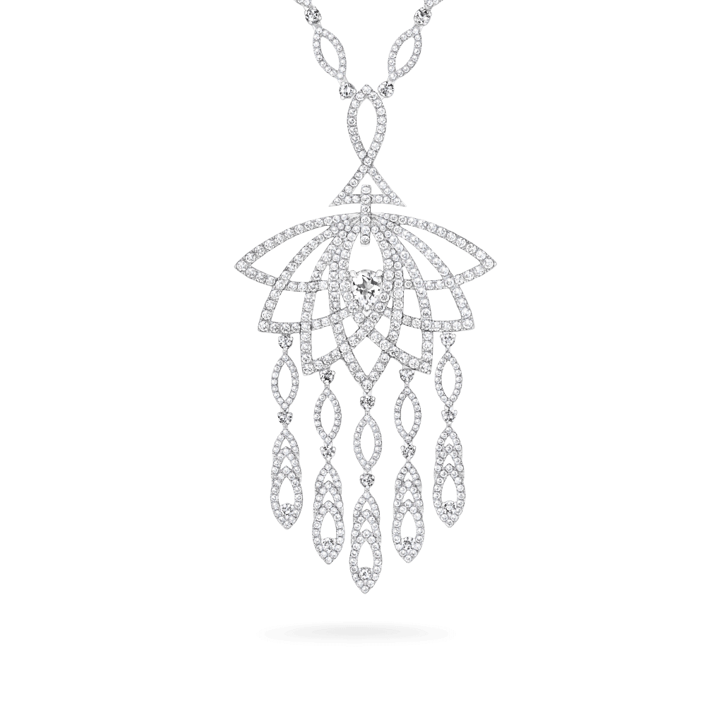 Garrard Lotus Jewellery Collection Lotus Bloom Diamond Slider Pendant In 18K White Gold, 2019338, Hero