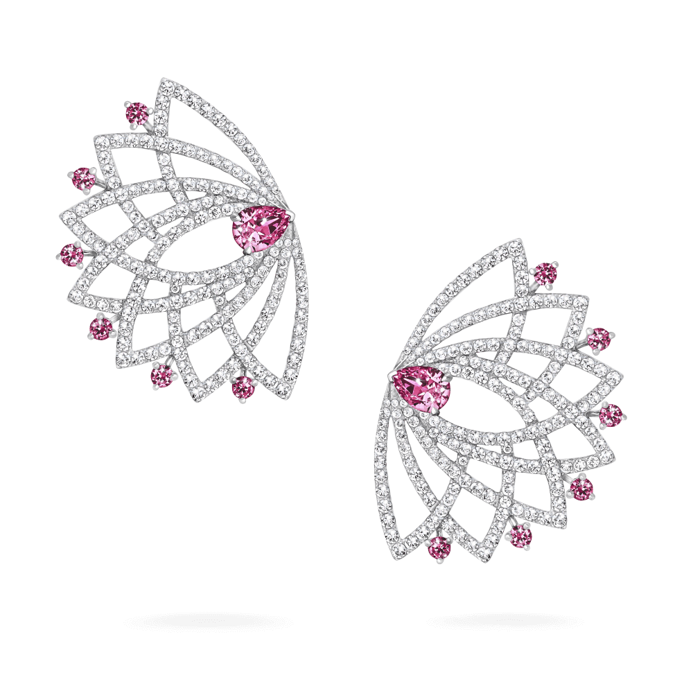 Garrard Lotus Jewellery Collection Lotus Bloom Sapphire and Diamond Climber Earrings In 18K White Gold, 2019351, Hero