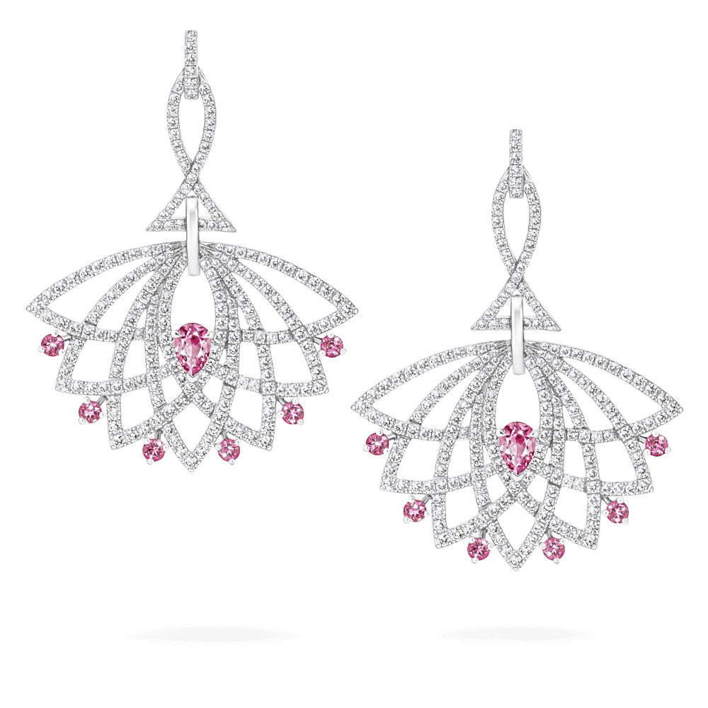 Garrard Lotus Jewellery Collection Lotus Bloom Sapphire and Diamond Drop Earrings In 18K White Gold, 2019345, Hero