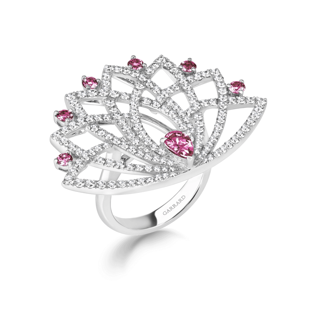 Garrard Lotus Jewellery Collection Lotus Bloom Sapphire and Diamond Ring In 18K White Gold, 2019357, Hero