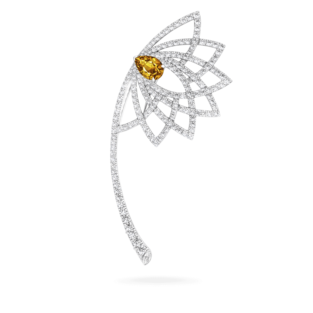 Garrard Lotus Jewellery Collection Lotus Bloom Yellow Sapphire and Diamond Brooch In 18K White Gold, 2019434, Hero