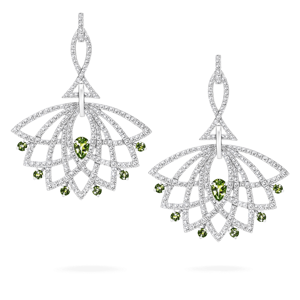 Garrard Lotus Jewellery Collection Lotus Bloom Yellow Sapphire and Diamond Drop Earrings In 18K White Gold, 2019347, Hero