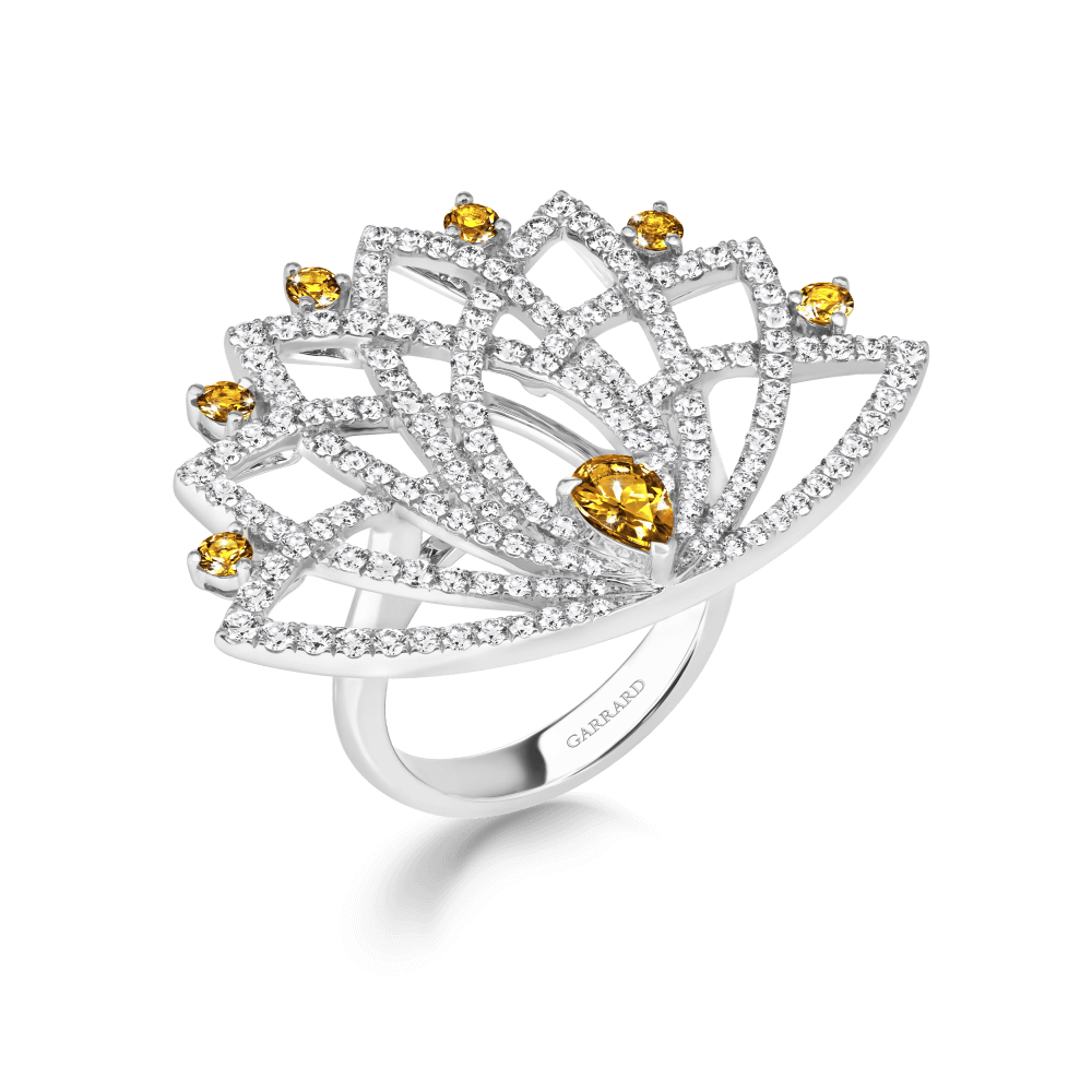 Garrard Lotus Jewellery Collection Lotus Bloom Yellow Sapphire and Diamond Ring In 18K White Gold, 2019360, Hero
