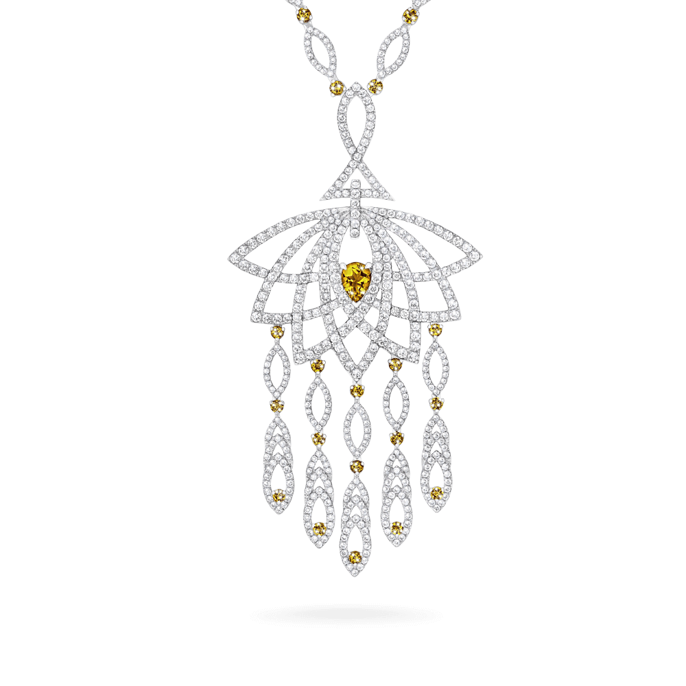 Garrard Lotus Jewellery Collection Lotus Bloom Yellow Sapphire and Diamond Slider Pendant In 18K White Gold, 2019342, Hero