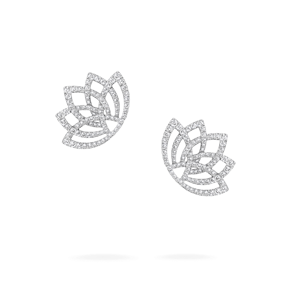 Garrard Lotus Jewellery Collection Lotus Blossom Diamond Earrings in 18k White Gold, 2019299, Hero.png