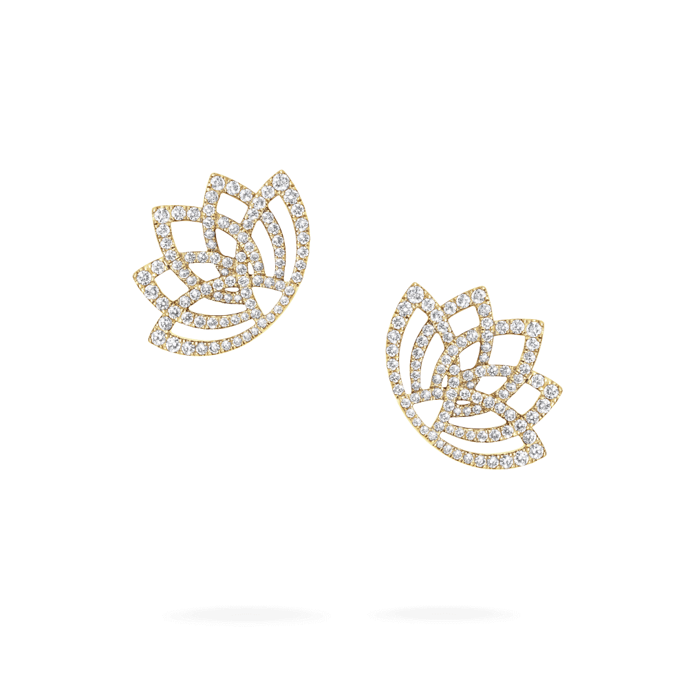 Garrard Lotus Jewellery Collection Lotus Blossom Diamond Earrings in 18k Yellow Gold, 2019300, Hero.png