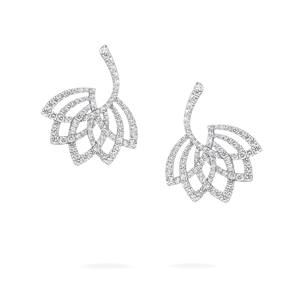 Garrard Lotus Jewellery Collection Lotus Flower Diamond Drop Earrings in 18K White Gold, 2019314, Hero