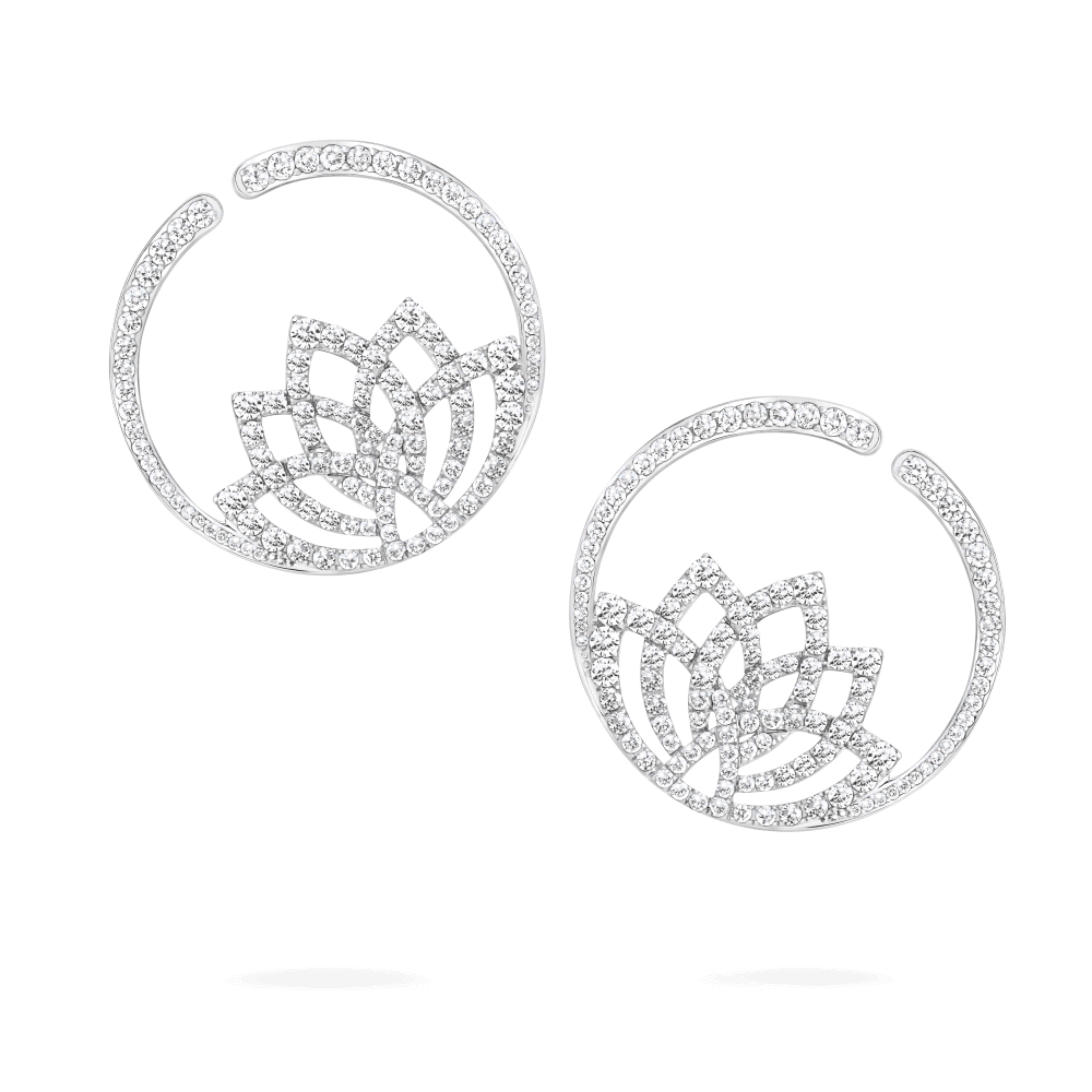 Garrard Lotus Jewellery Collection Lotus Flower Diamond Hoop Earrings in 18K White Gold, 2019326, Hero