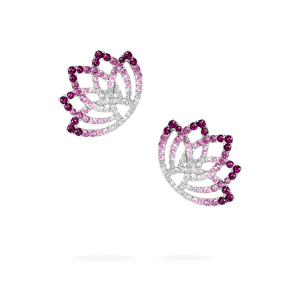 Garrard Lotus Jewellery Collection Lotus Flower Pink Sapphire and and Diamond Climber Earrings in 18K White Gold, 2019321, Hero