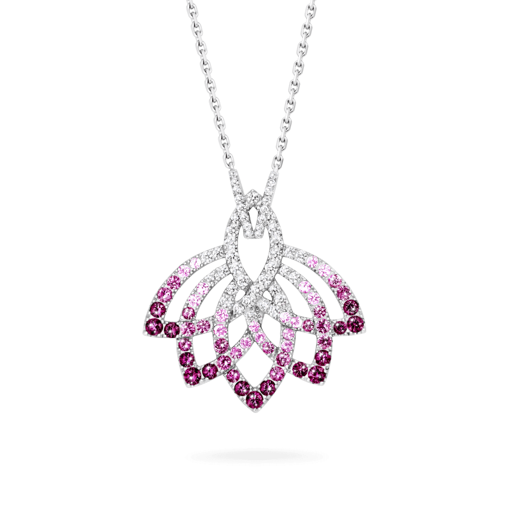 Garrard Lotus Jewellery Collection Lotus Flower Pink Sapphire and and Diamond Pendant in 18K White Gold, 2019309, Hero