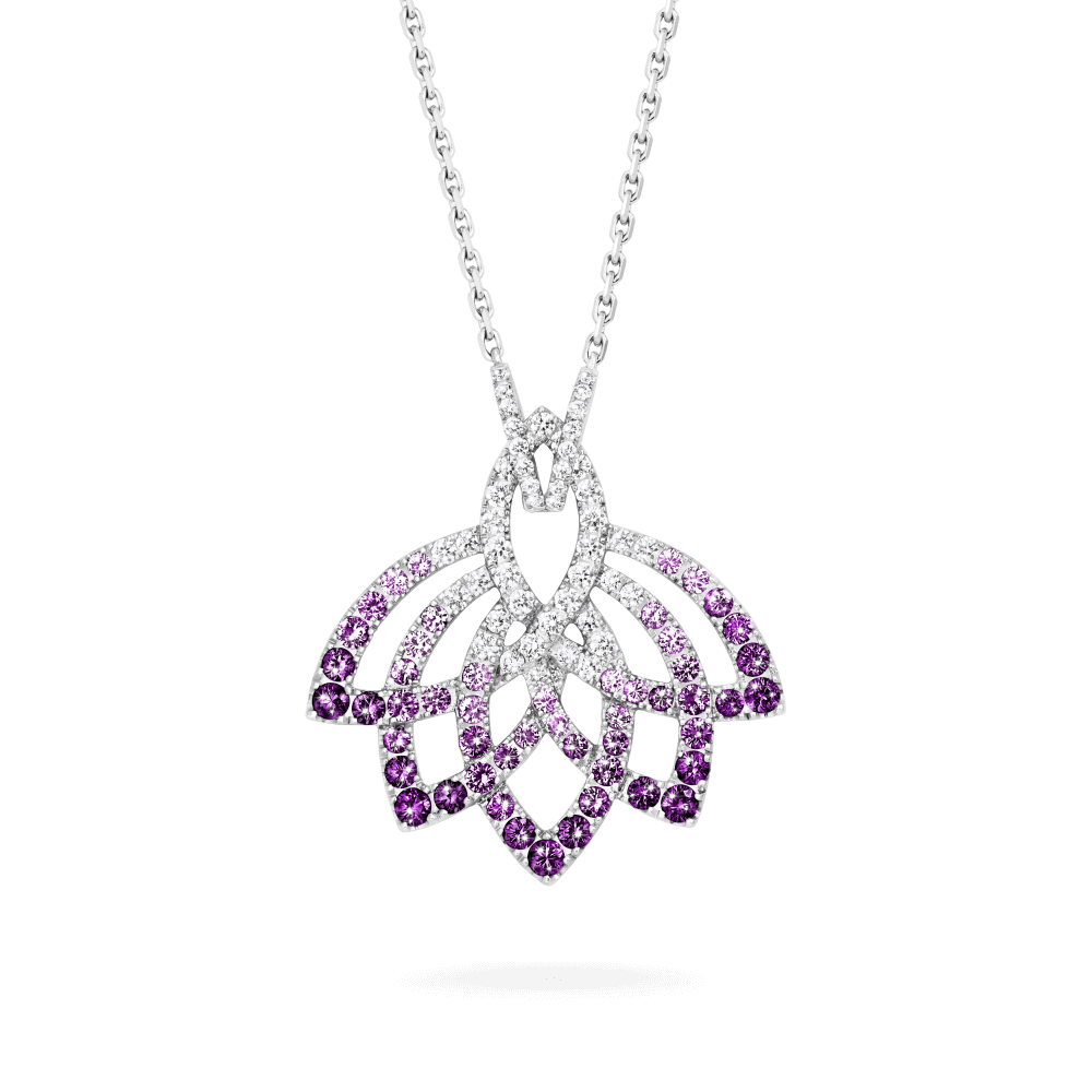 Garrard Lotus Jewellery Collection Lotus Flower Purple Sapphire and and Diamond Pendant in 18K White Gold, 2019313, Hero