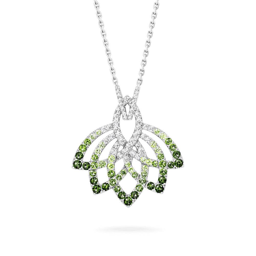 Garrard Lotus Jewellery Collection Lotus Flower Tsavorite Garnet and Diamond Pendant in 18K White Gold, 2019311, Hero