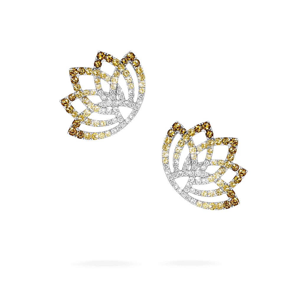 Garrard Lotus Jewellery Collection Lotus Flower Yellow Sapphire and and Diamond Climber Earrings in 18K White Gold, 2019324, Hero