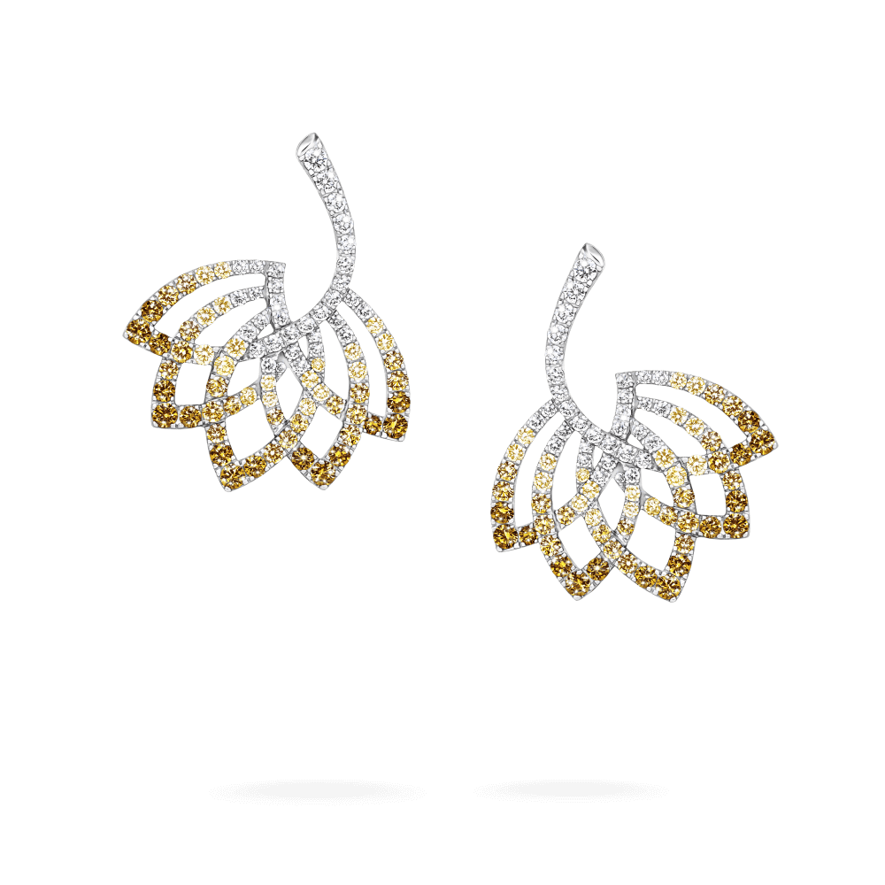 Garrard Lotus Jewellery Collection Lotus Flower Yellow Sapphire and and Diamond Drop Earrings in 18K White Gold, 2019318, Hero