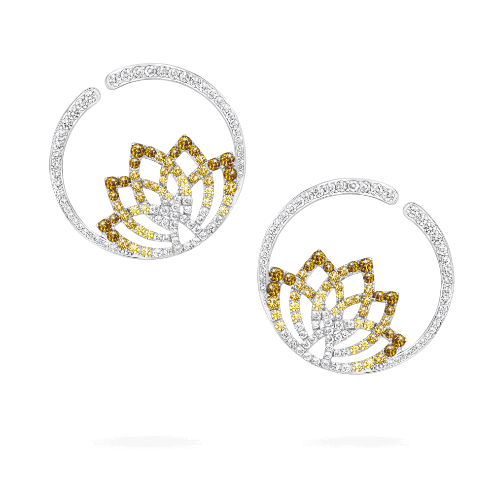 Garrard Lotus Jewellery Collection Lotus Flower Yellow Sapphire and and Diamond Hoop Earrings in 18K White Gold, 2019330, Hero
