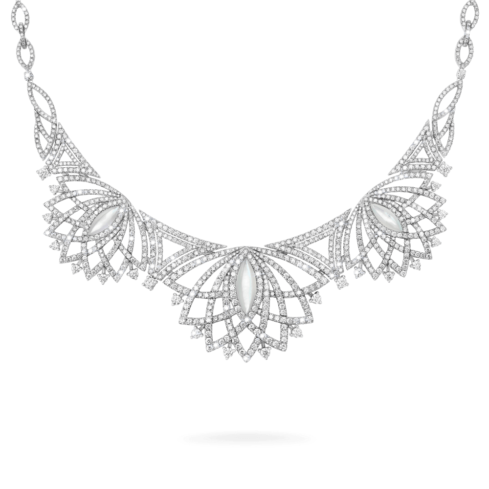 Garrard Lotus Jewellery Collection Lotus Petal High Jewelery Diamond Necklace In 18K White Gold with Mother of Peal, 2019362, Hero