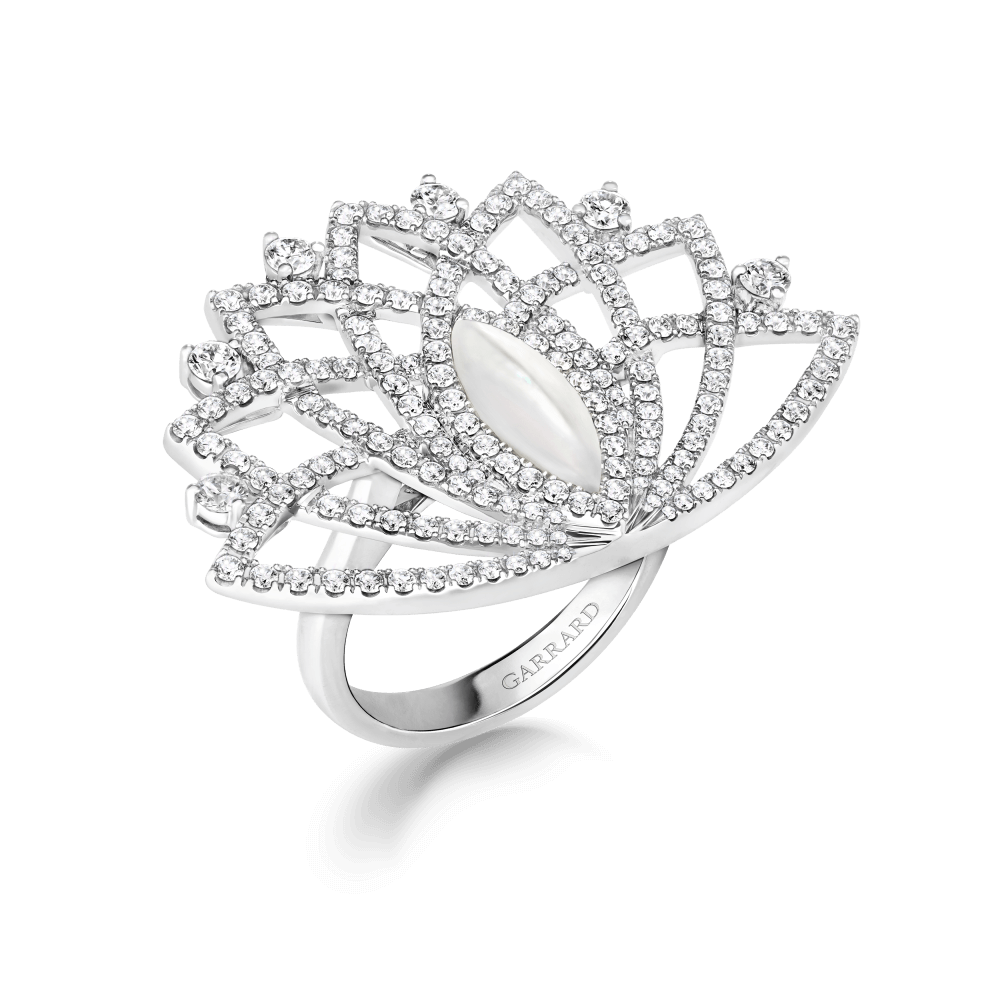 Garrard Lotus Jewellery Collection Lotus Petal High Jewelery Diamond Ring In 18K White Gold with Mother of Peal, 2019364, Hero