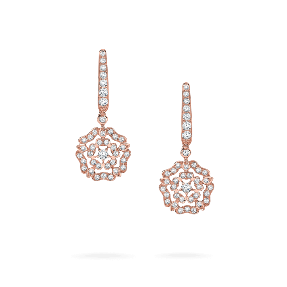 Garrard Mini Icons collection Tudor Rose Earrings in 18ct Rose Gold with Diamonds 2012641 Hero View