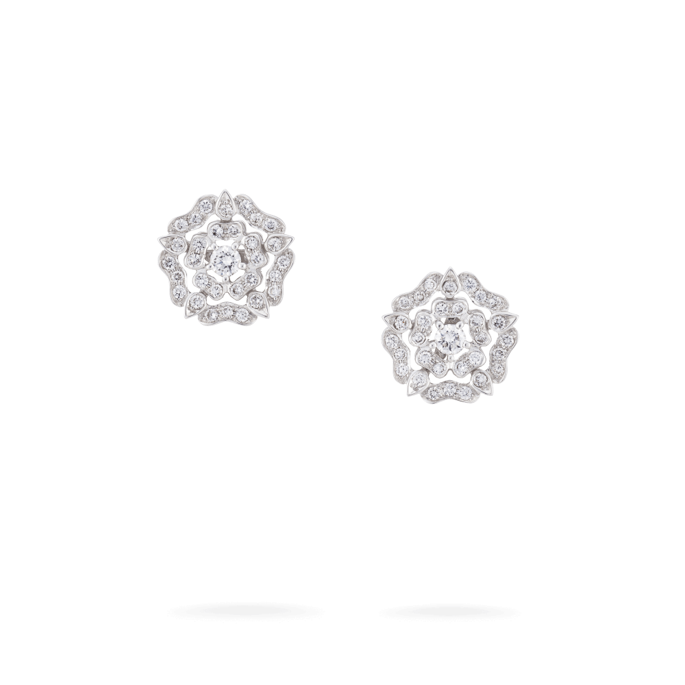 Garrard Mini Icons collection Tudor Rose Earrings in 18ct White Gold with Diamonds 2012438 Hero View