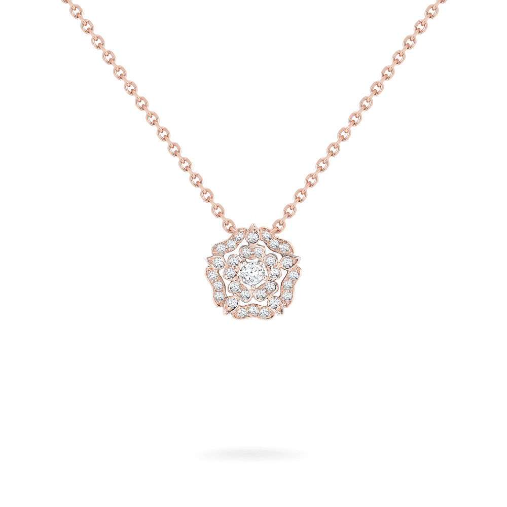 Garrard Mini Icons collection Tudor Rose Necklace in 18ct Rose Gold with Diamonds 2012641 Hero View 1