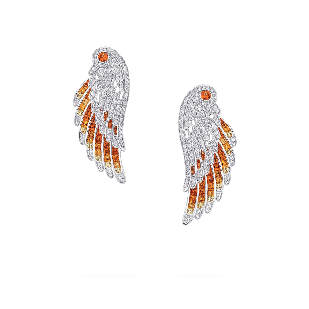 Garrard Wings Embrace jewellery collection Phoenix Ear Jacket In 18ct White Gold with Diamonds and Sapphires 2017608 Hero