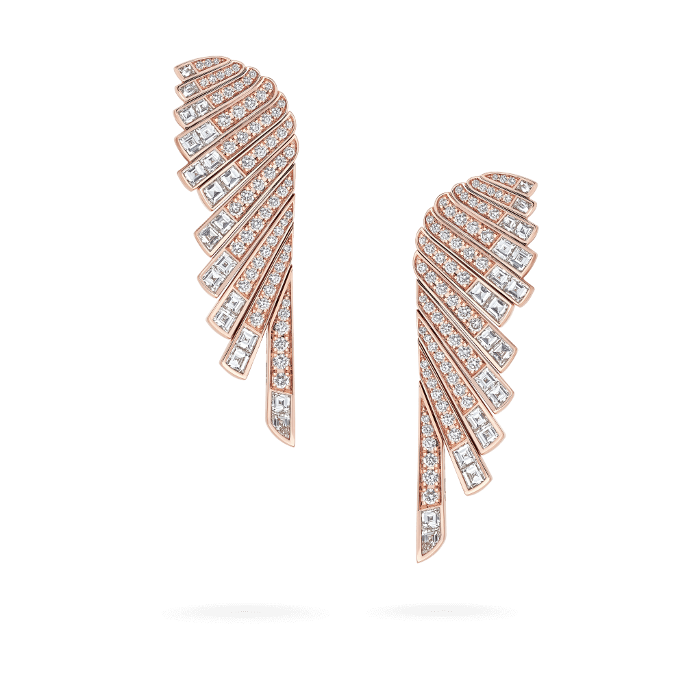 Garrard Wings Jewellery Collection Rising Round and Calibre cut Diamond Earrings in 18ct Rose Gold, 2018674 Hero Shot