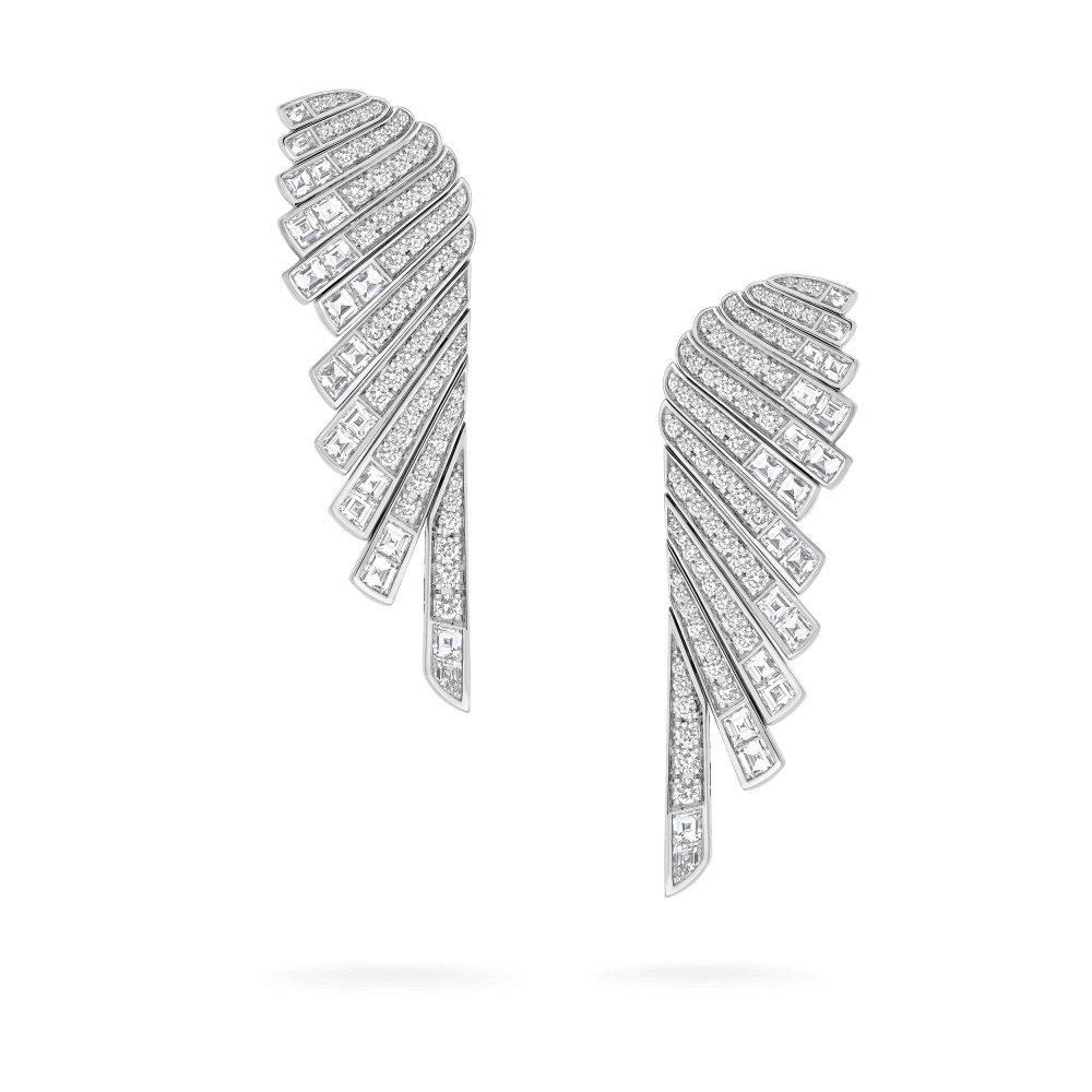 Garrard Wings Jewellery Collection Rising Round and Calibre cut Diamond Earrings in 18ct White Gold, 2018671 Hero Shot
