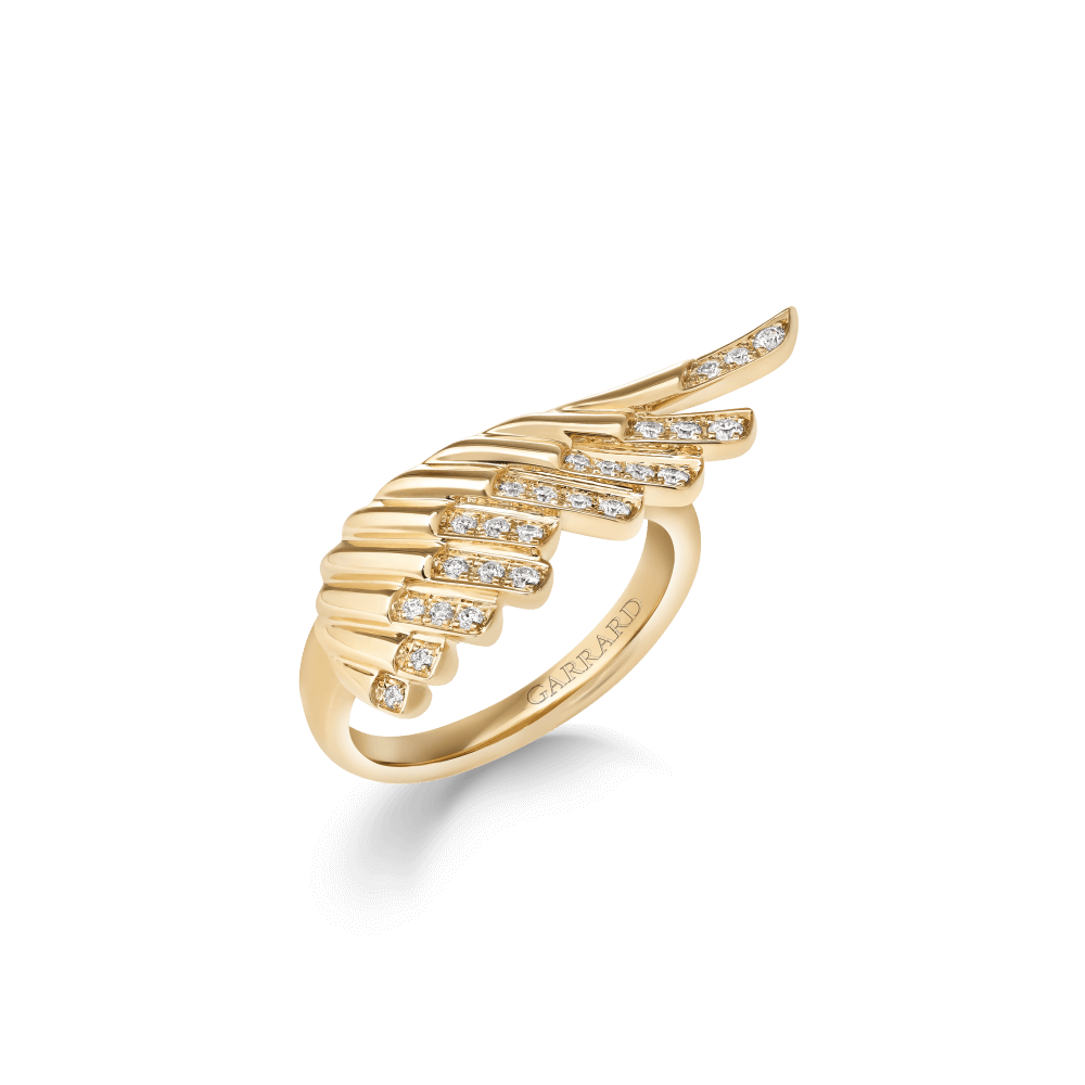 Garrard Wings Rising collection Mini Icon Ring in 18ct Yellow Gold with Diamonds 2018642 Hero View