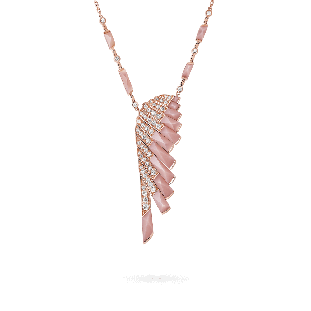 Garrard Wings Rising collection Pendant in 18ct Rose Gold with Diamonds and Pink Opal 2018613 Hero View