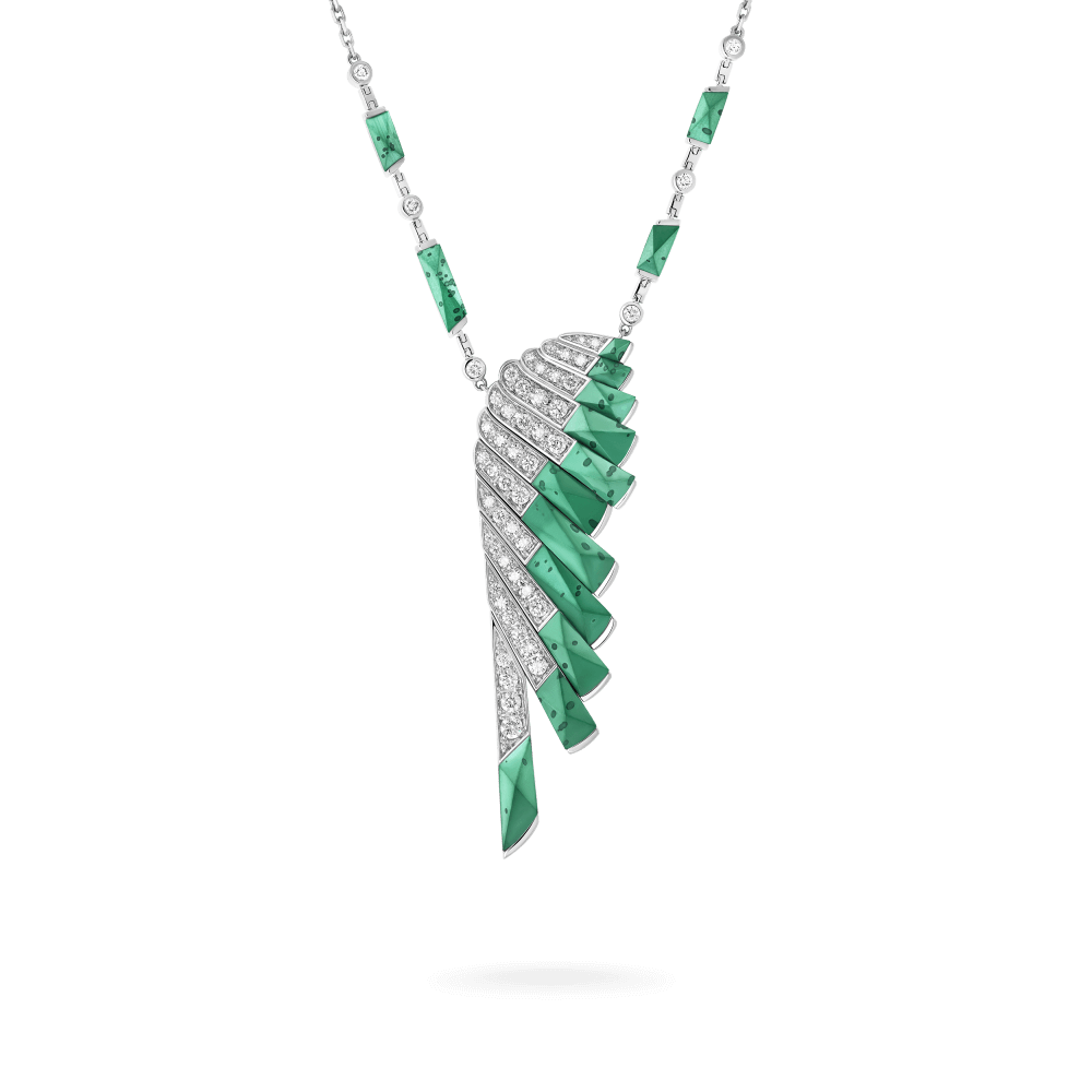 Garrard Wings Rising collection Pendant in 18ct White Gold with Diamonds and Apple Malachite 2018615 Hero View