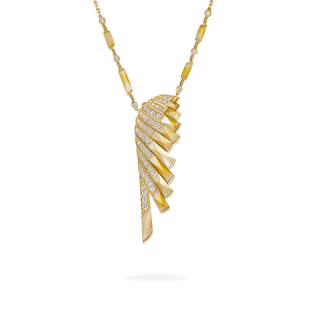 Garrard Wings Rising collection Pendant in 18ct Yellow Gold with Diamonds and Golden Mother of Pearl 2018611 Hero View