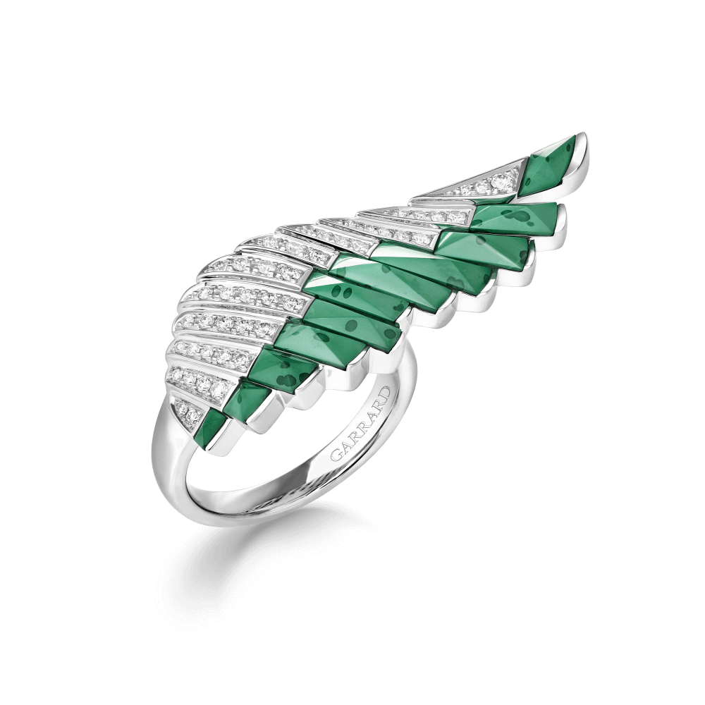 Garrard Wings Rising collection Ring in 18ct White Gold with Diamonds and Apple Malachite 2018629 Hero View