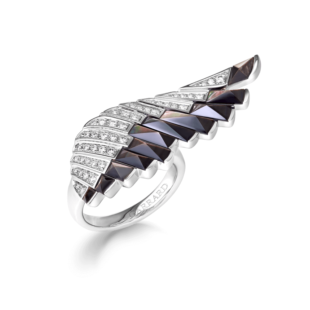 Garrard Wings Rising collection Ring in 18ct White Gold with Diamonds and Black Mother of Pearl 2018624 Hero View