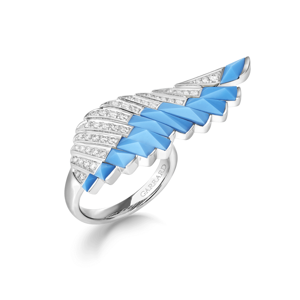 Garrard Wings Rising collection Ring in 18ct White Gold with Diamonds and Turquoise 2018669 Hero View